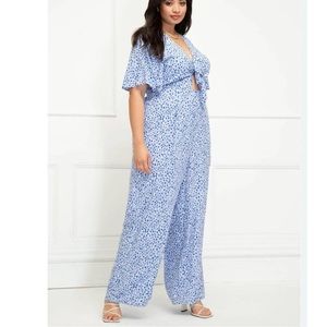 ELOQUII Elements Flutter Sleeve Jumpsuit 16 Blue